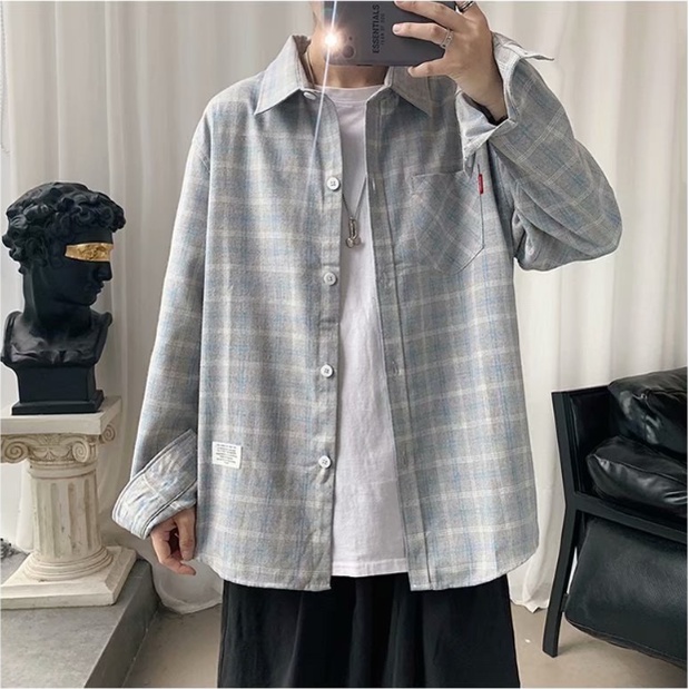 Áo flannel nam áo sơ mi khoác ngoài phong cách sơ mi caro cotton