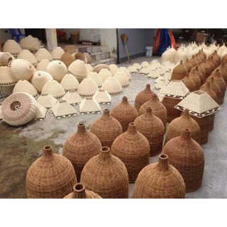 Đèn mây tre hình chuông mầu nâu d37h50