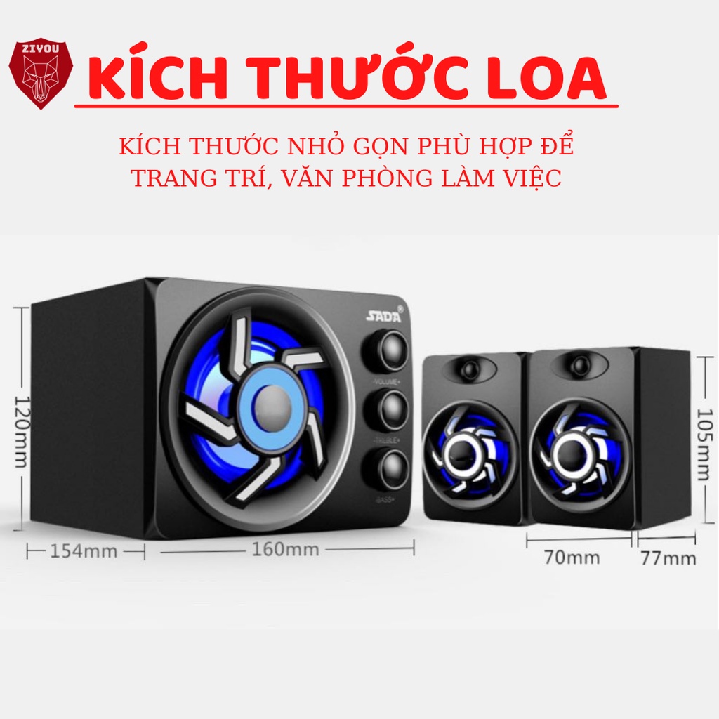 Loa máy tính,vi tính có BLUETOOTH ZIYOU D209 có đèn LED RGB,âm thanh SUPER BASS,nghe nhạc chơi game dành cho PC,Laptop