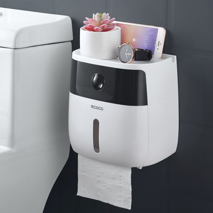 [Nâng Tầm Đẳng Cấp] Hộp đựng giấy vệ sinh Ecoco dán tường cao cấp 2 tầng
