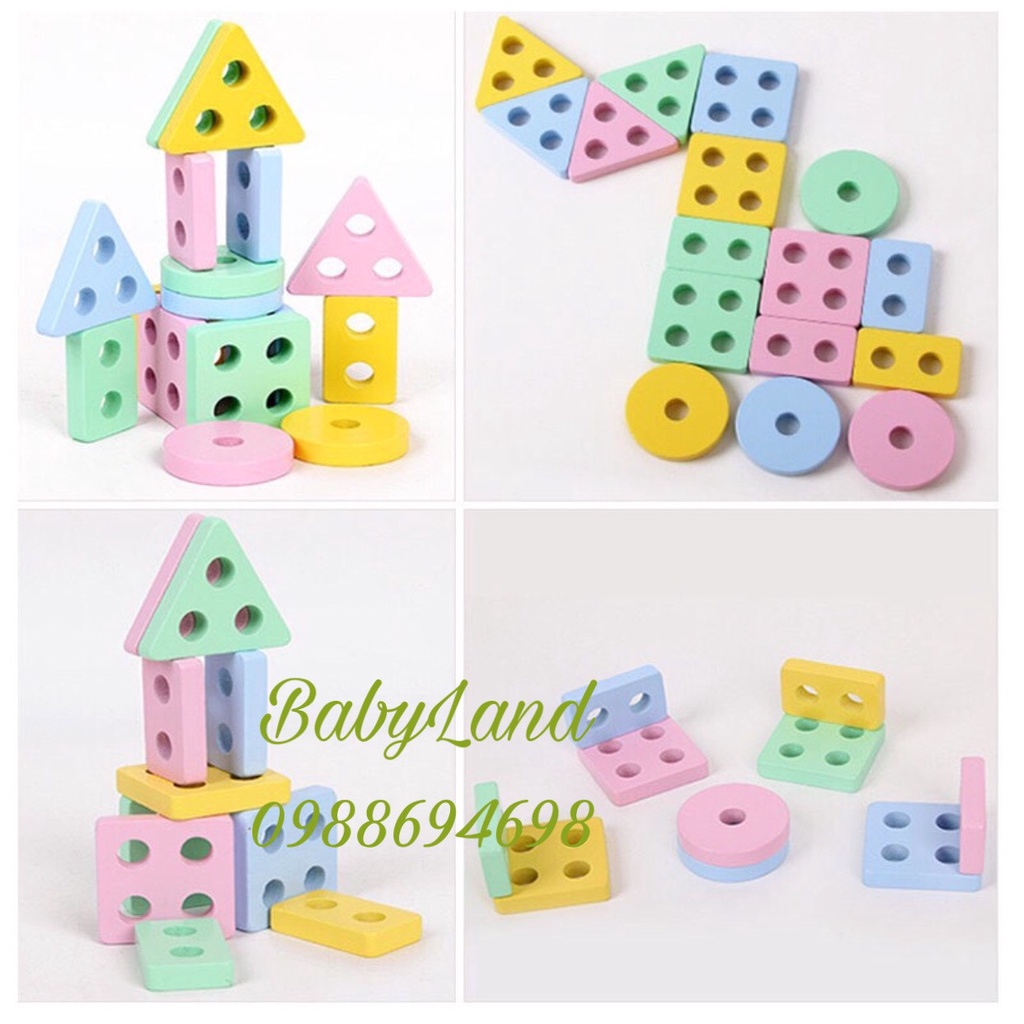 Bộ đồ chơi xếp hình bằng gỗ thả khối Montessori cho bé BABYLAND