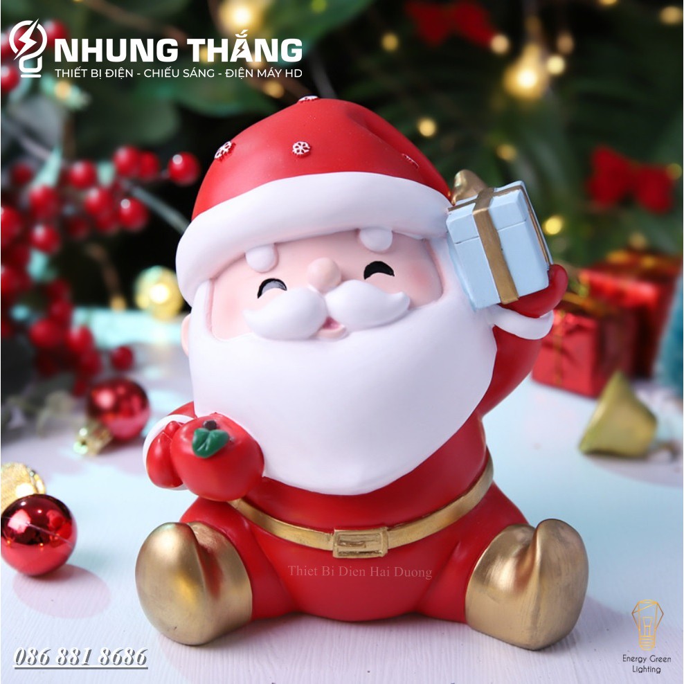 [ Quà Tặng Giáng Sinh ] Mô Hình Ông Già Noel Cầm Hộp Quà Dễ Thương - Trang Trí Giáng Sinh - Đút T iền Tiết Kiệm