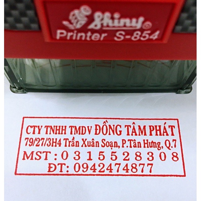 Khắc dấu tên công ty, mã số thuế, địa chỉ, số điện thoại Shiny S-854