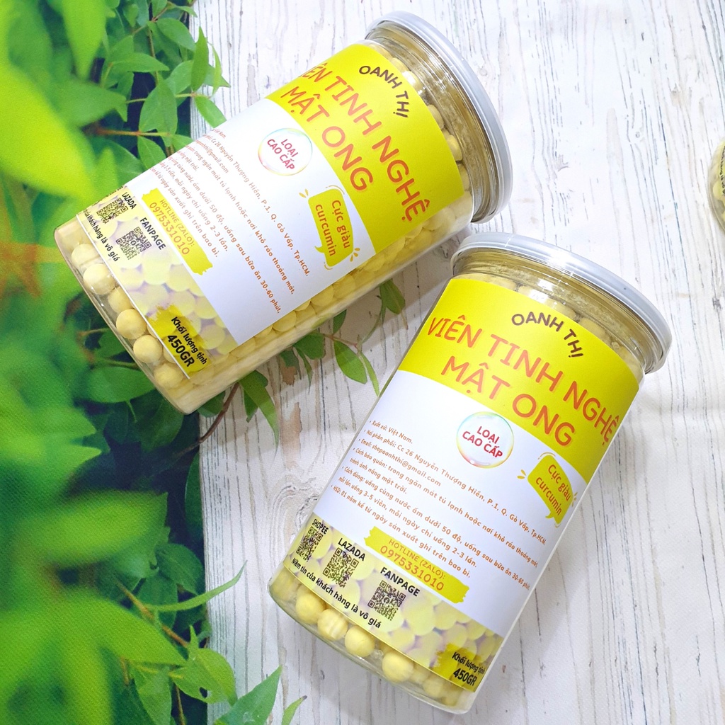 Viên tinh nghệ mật ong nguyên chất, giàu curcumin, hỗ trợ tiêu hóa, làm đẹp da - OANH THỊ - 450GR