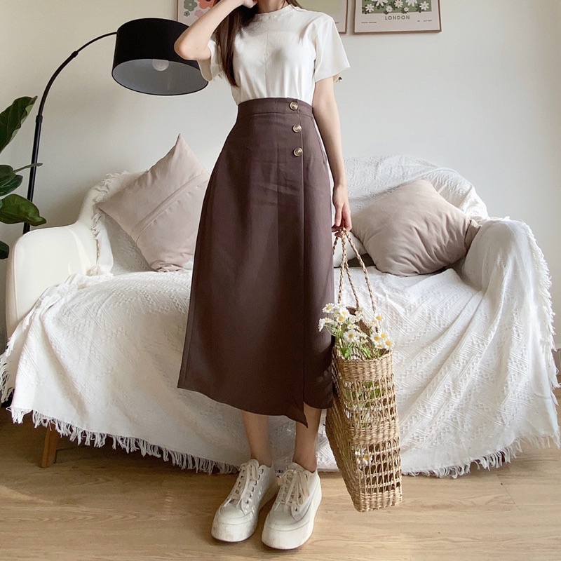 [Hình thật độc quyền TOS.CLOSET]Chân váy 3 nút lệch bên | BigBuy360 - bigbuy360.vn