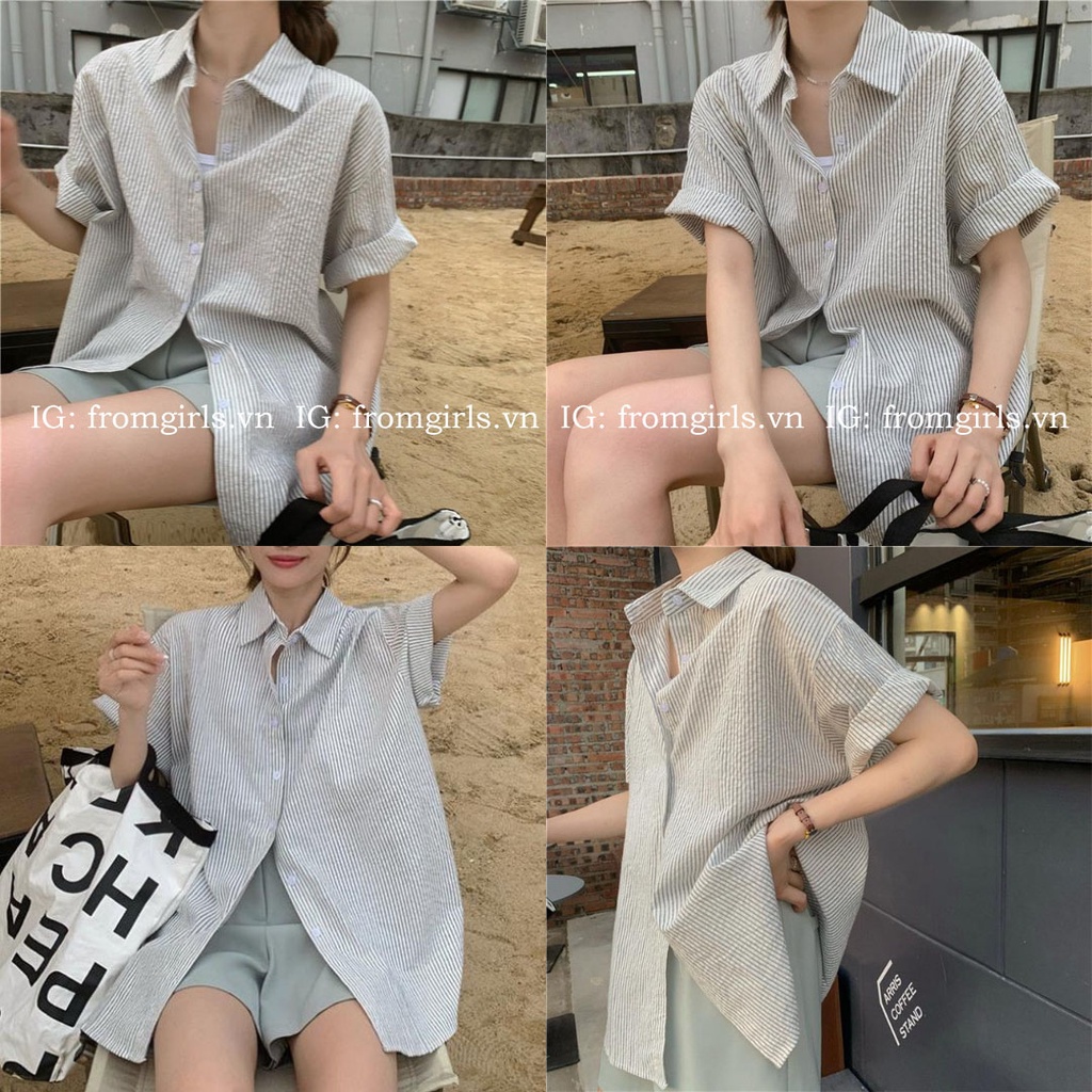 Áo sơ mi kẻ nhiều màu, áo sơ mi tay lỡ vải xốp ulzzang  - SM07FG