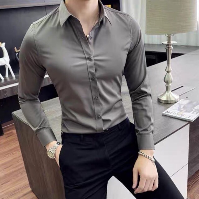 Áo sơ mi nam dài tay Hàn Quốc vải lụa thái chống nhăn cao cấp. | BigBuy360 - bigbuy360.vn