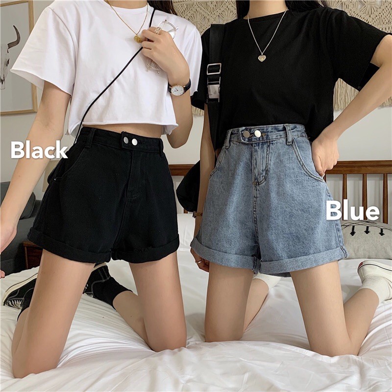 [Mã FAMAYWA2 giảm 10K đơn 50K] Quần Short Jeans Trơn Gập Gấu Hai Khuy Kiểu Dáng Thời Trang Phong Cách Ulzzang