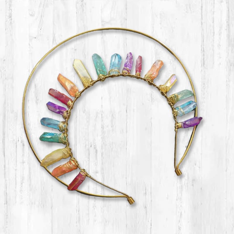 Băng Đô Cài Tóc Hình Vương Miện Đính Pha Lê Nhiều Màu Sắc Phong Cách Cổ Điển DIY