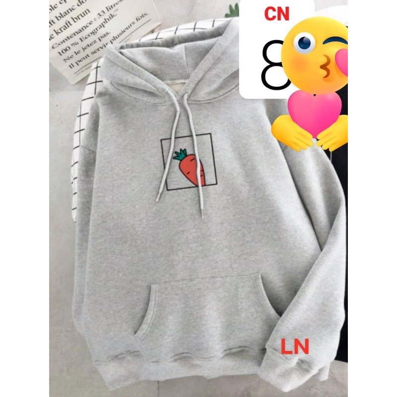 áo hôdie nỉ bông quả cà rốt, áo hoodie nỉ bông quả cà rốt in ngực