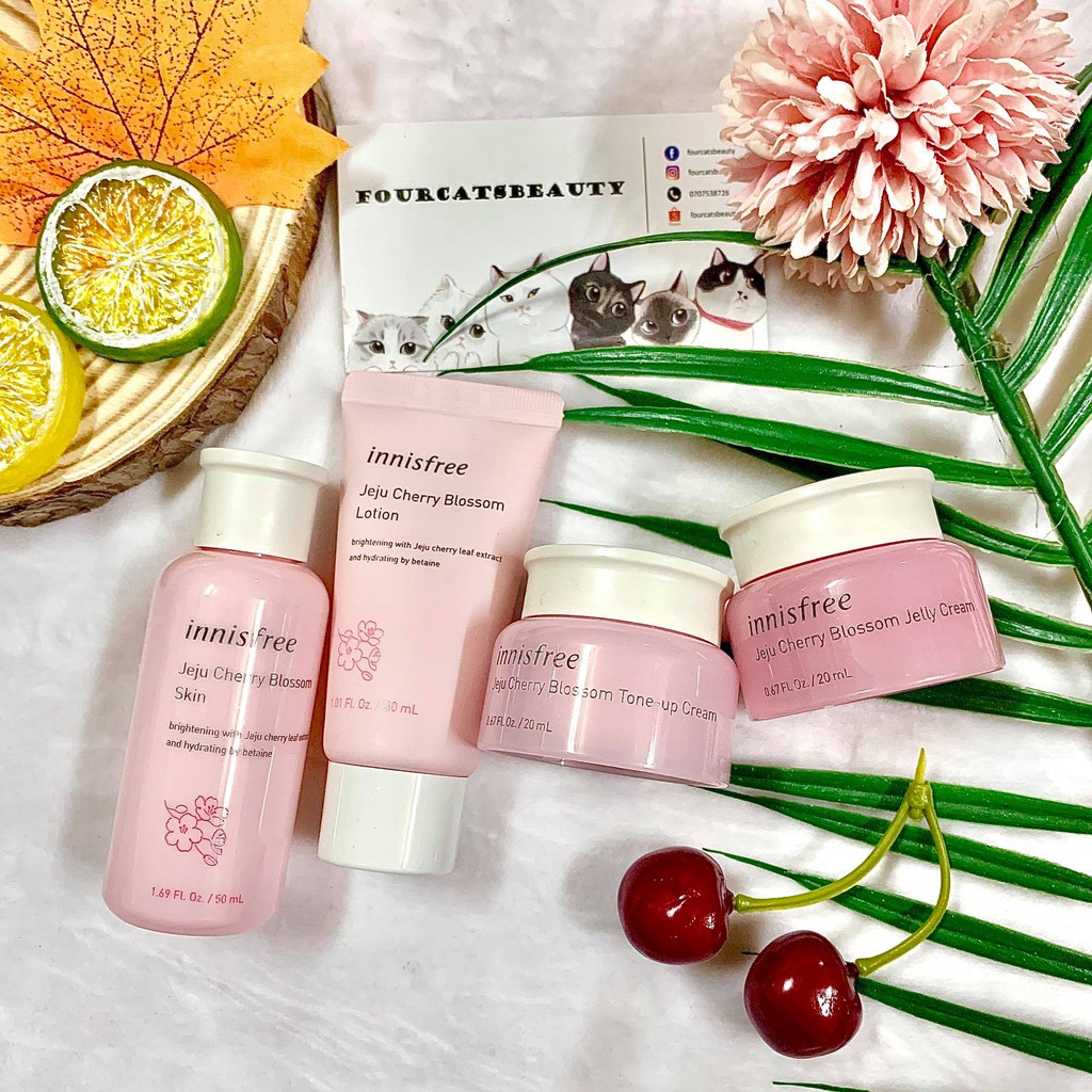 Bộ Sản Phẩm Dưỡng Ẩm Trắng Da Innisfree Jeju Cherry Blossom Jelly &amp; Tone-Up Cream