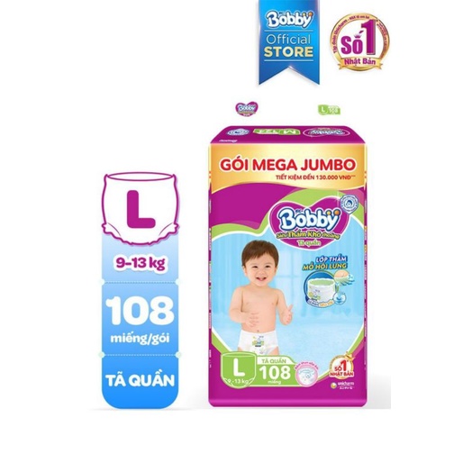 (CHÍNH HÃNG)Tả quần Bobby - Đệm thấm lưng mồ hôi Mega Jumbo  size M124 hè vui nhộn/L108/XL96 date 2025