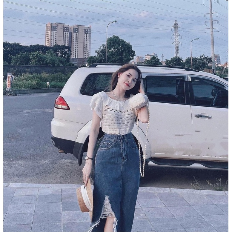 CHÂN VÁY JEANS NỮ DÁNG DÀI RÁCH QC L1 MS27991