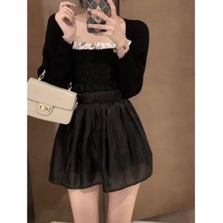 Chân váy ngắn nữ lưng chun voan lưới bóng tầng xoè - Order taobao quảng châu