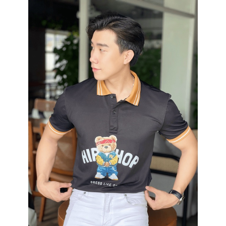 Áo Thun Nam Cổ Trụ In Gấu Hiphop Chất cotton Mềm Co Giãn Tốt Form Chuẩn Mặc Thoải Mái Trẻ Trung NEW UNISEX