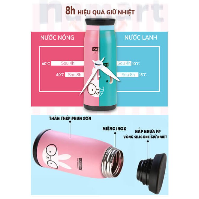 Bình Đựng Nước Giữ Nhiệt Hamart Bình Inox Giữ Nhiệt Đựng Trà Đựng Cafe 360ml Cao Cấp So Cute