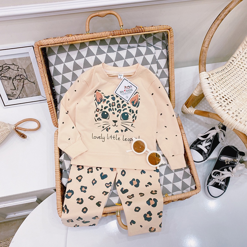 ĐỒ BỘ THU ĐÔNG BÉ GÁI LOVELY LITTLE LEOPARD CHẤT COTTON CHUẨN HM XỊN XÒ HÌNH SIÊU CƯNG DIỆN THU SIZE 9-21KG