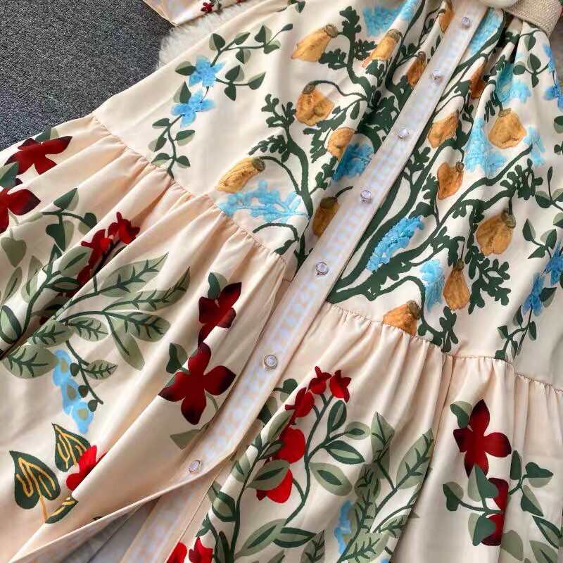 [ORDER]ĐẦM HOA KIỂU CUNG ĐIỆN DÁNG DÀI CÀI CÚC NỊT EO DÀI TAY | BigBuy360 - bigbuy360.vn