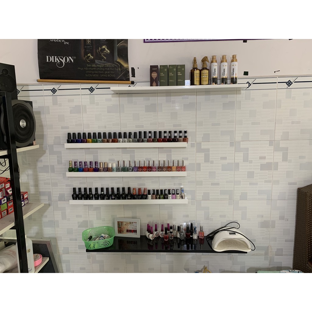 Kệ Nail treo tường - Kệ để sơn móng tay gỗ lõi xanh chống ẩm bộ 3 thanh ngang 1m (Đen) | BigBuy360 - bigbuy360.vn