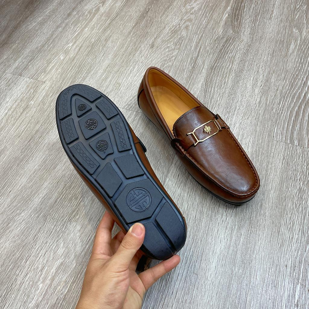 Giày lười da nam công sở màu nâu da sit đế cao su giày mọi da nam khâu viền khâu đế