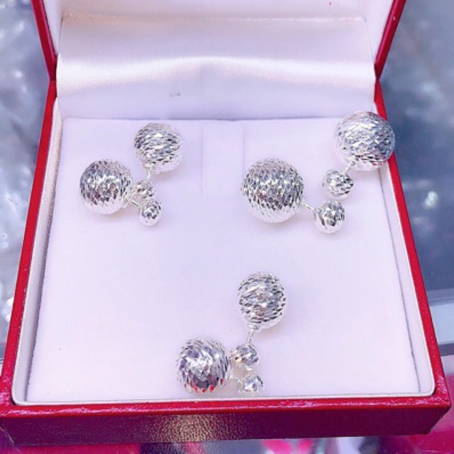 Khuyên tai quả trước sau hồ lô sành điệu bạc thật phay sáng có cả loại mạ vàng trắng