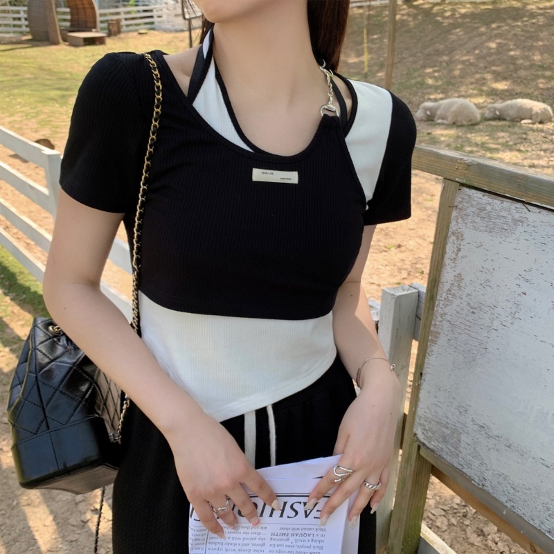 Áo kiểu COZOK tay ngắn cổ tròn dáng ôm thời trang dễ phối đồ