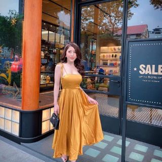 Đầm maxi lửng 2 dây cột nơ