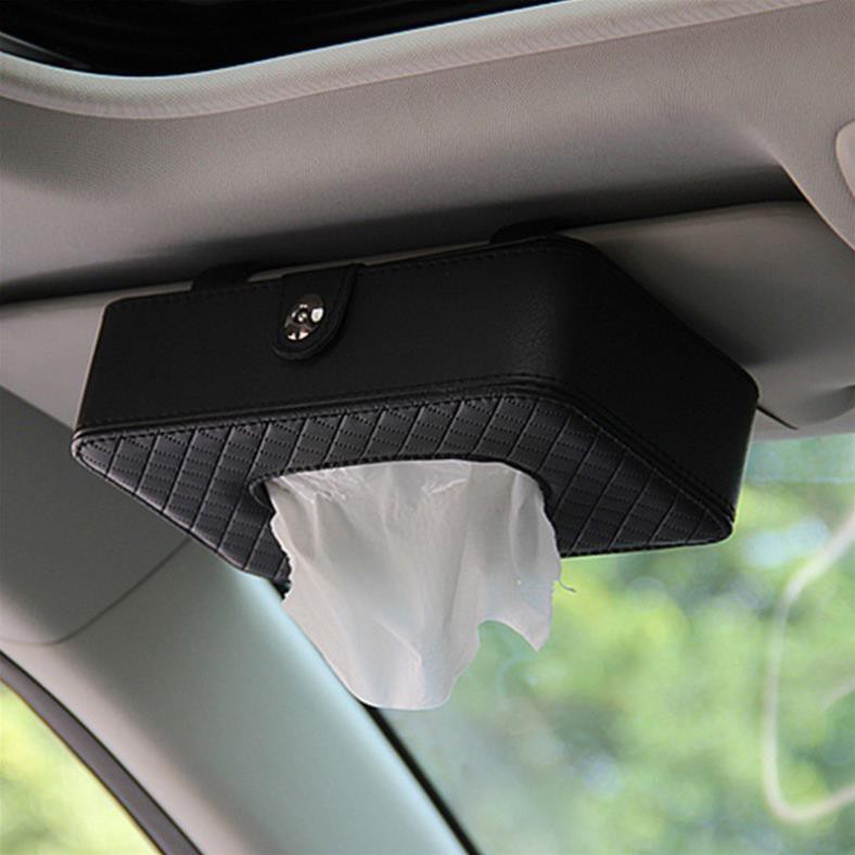 Hộp đựng khăn giấy trên ô tô xe hơi bằng da cao cấp, Hộp đựng giấy ăn treo tấm chắn nắng sang trọng