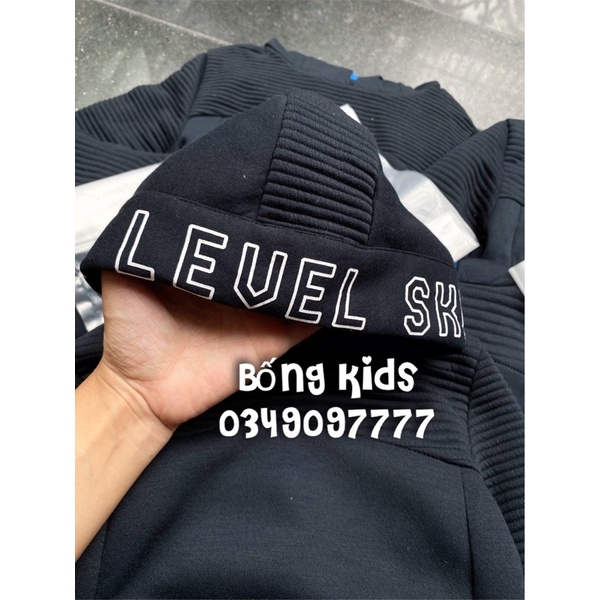 Bộ Nỉ Hoodie Bé Trai Gân Chữ Level Xanh Than PR