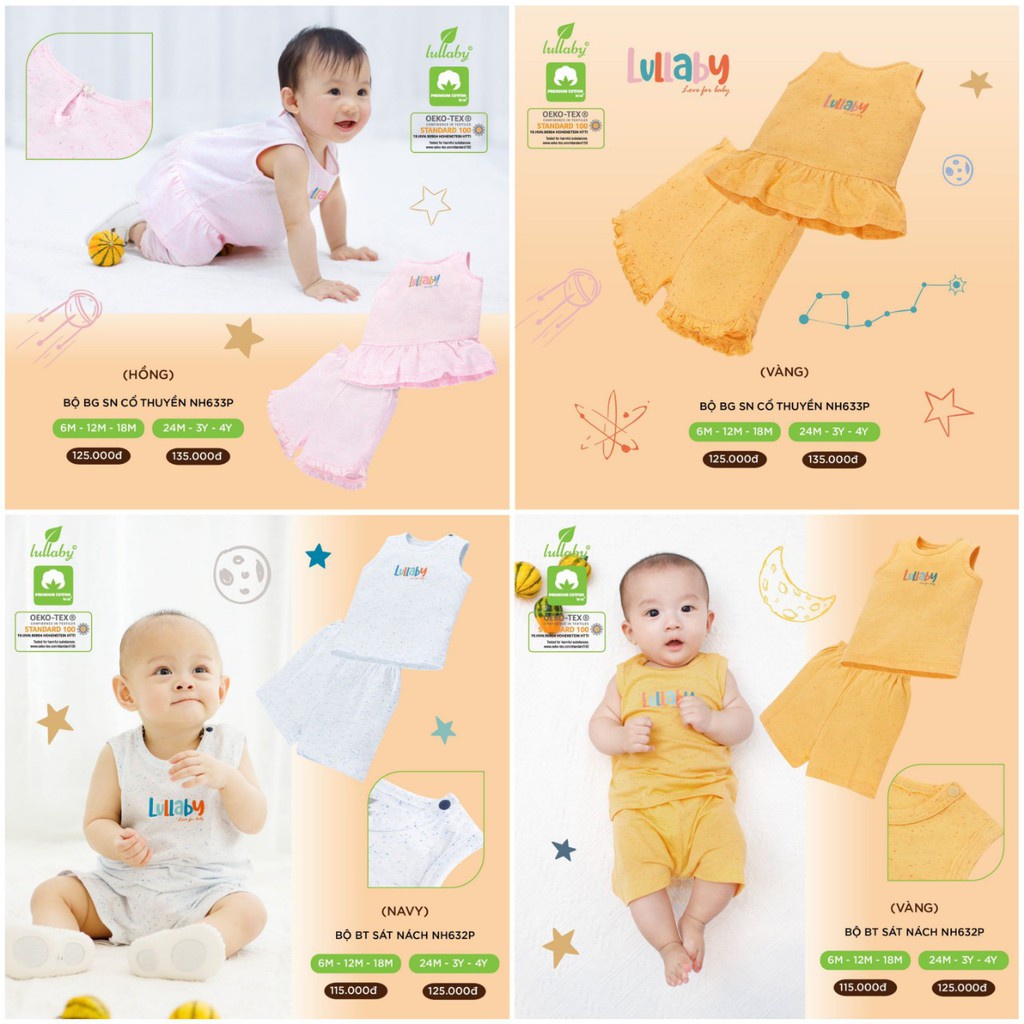 Bộ sát nách bé trai, bé gái cotton nuke Lullaby