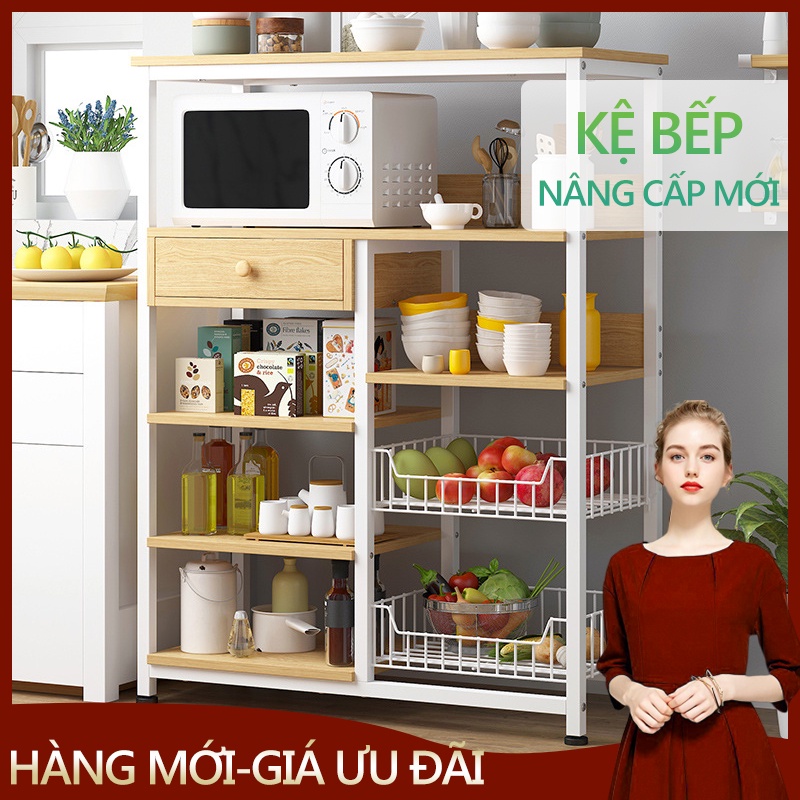 Giá đựng đồ nhà bếp đa chắc năng, Kệ Lò Vi Sóng, phong cách Bắc Âu, 80*30*111 - FU210