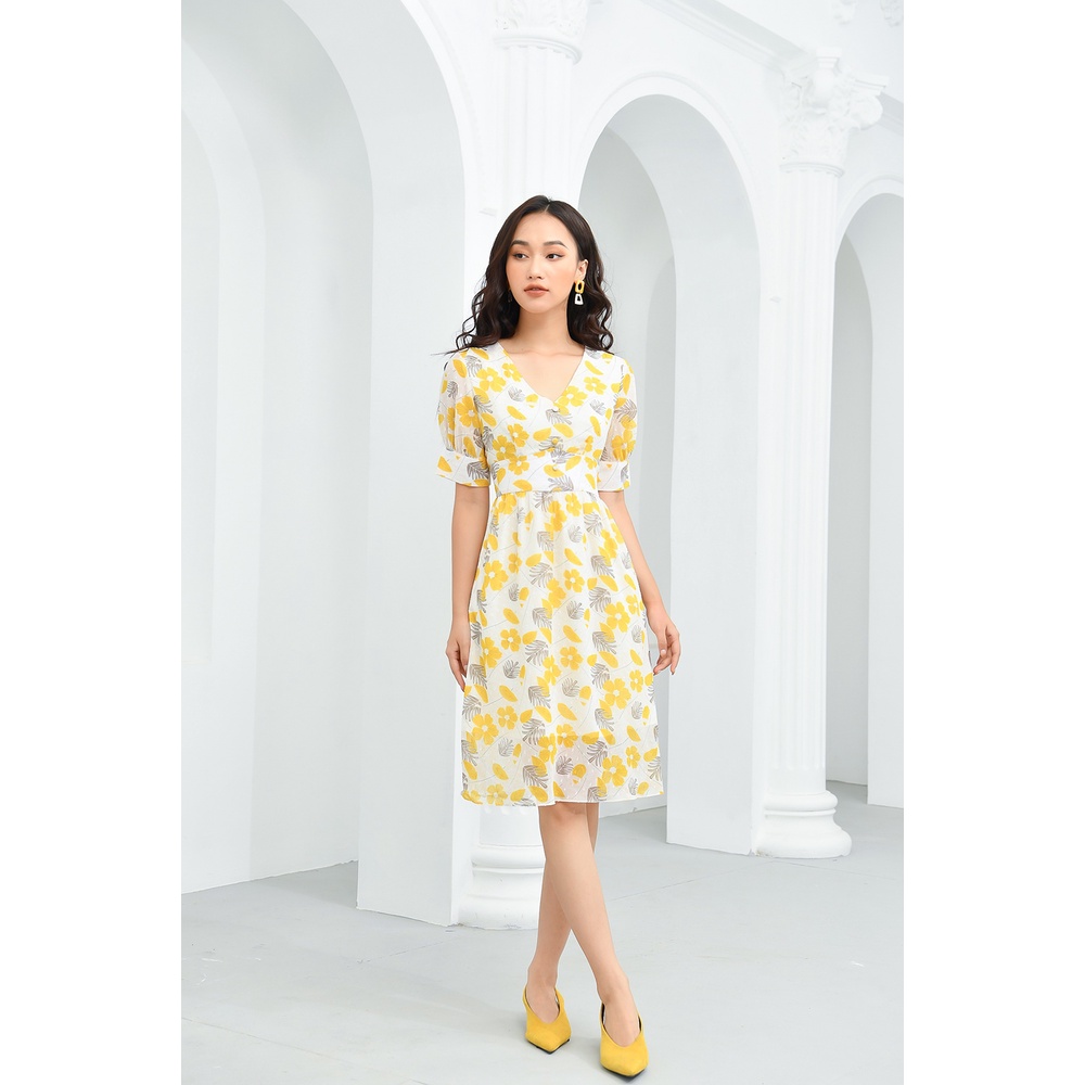 Váy Thiết Kế Nữ Hoa Vàng LUPERI LFV3203 Vải Đũi Hàn Thoáng Mát Cho Bạn Nữ Đi Làm Đi Chơi Đi Dạo Phố