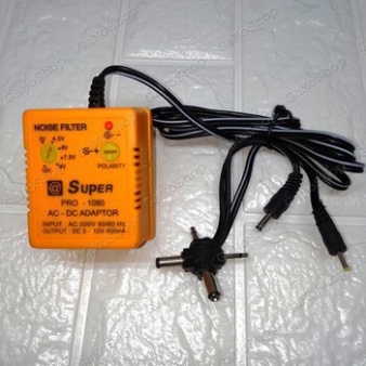 Nguồn Adapter đa năng SUPER 450mA 1081 ,6 đầu ra 3V 4.5V 6V 9V 12V DC đảo cực được (Cam)
