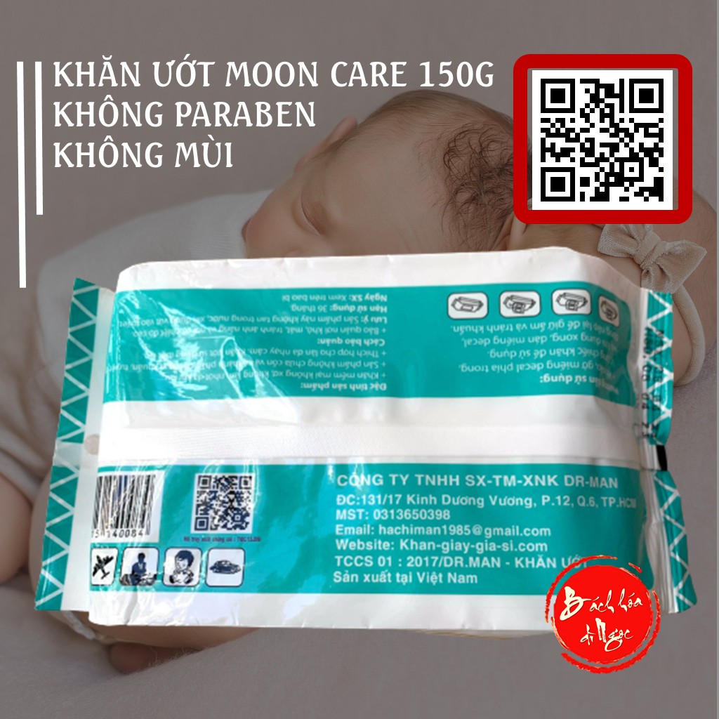 Khăn giấy ướt Baby Wipes Moon Care loại lớn hơn 150g (30x26cm) không mùi, không paraben [Mã NGOCMC150 giảm 5K đơn 99K]