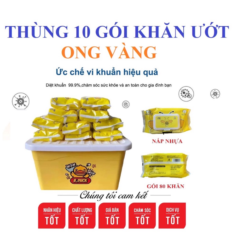 Thùng 10 gói khăn ướt vịt vàng/ khăn vịt Duck/ khăn giấy ướt vịt vàng kháng khuẩn (80 khăn/ gói)