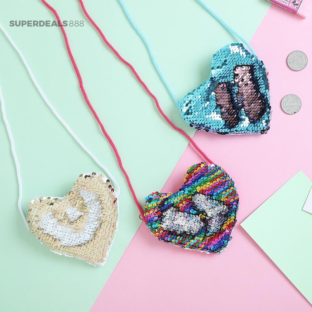 SUPER FASHIONʚ♥Sweet Baby Heart Kids Girls Sequins Glitter Crossbody Bag