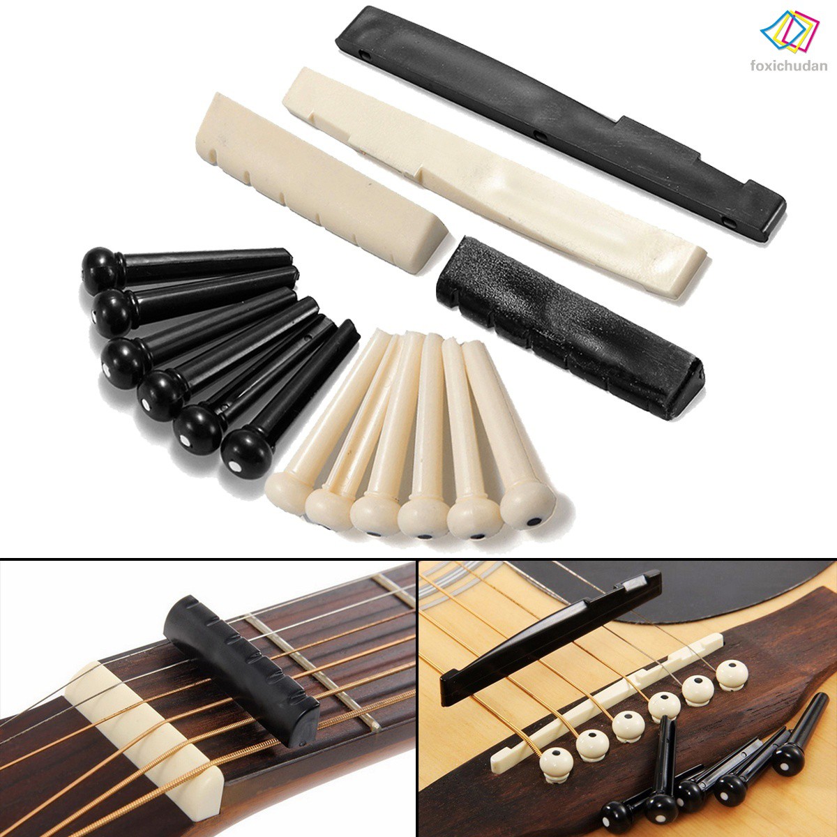 Phụ Kiện Đàn Ghi Ta 1 Bộ - 6 Chốt + 1 Lược Đàn Guitar