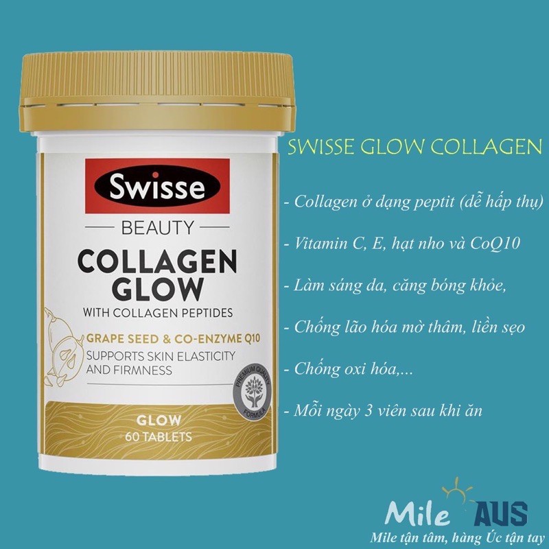 (Đủ Bill + Tem chemist) Viên uống đẹp da căng bóng mịn Collagen Glow Swisse | BigBuy360 - bigbuy360.vn