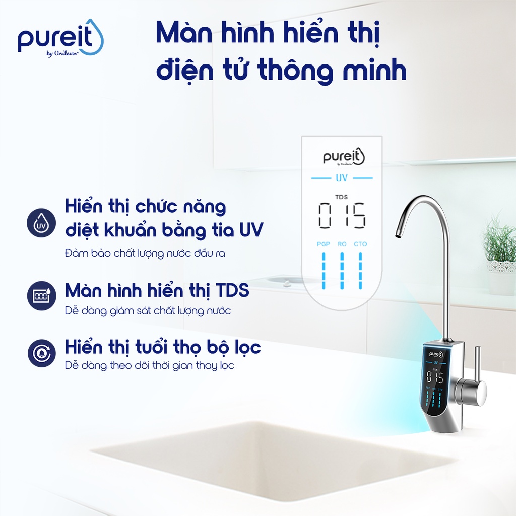 [25-27.12 TẶNG BÀN CHẢI ĐIỆN P/S | MIỄN PHÍ LẮP ĐẶT | BẢO HÀNH 24 THÁNG] Máy lọc nước Âm tủ bếp Pureit Delica UR5840