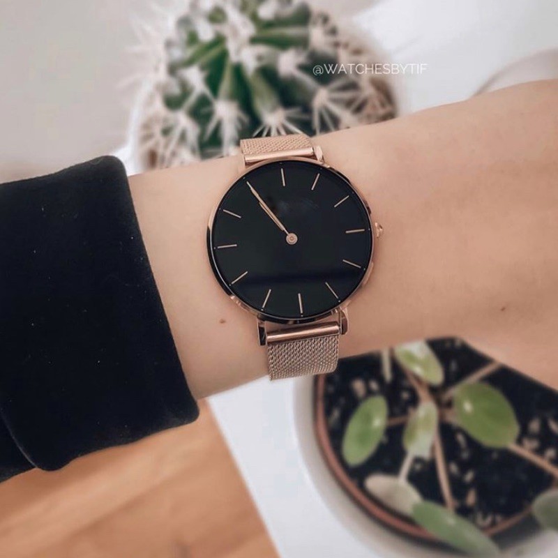 Đồng hồ nữ D.VV PE.TITE rose mặt đen (size 28mm/32mm)
