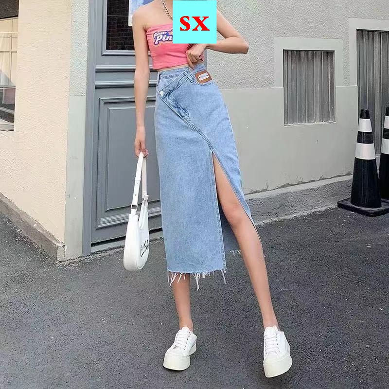 Chân Váy Jean Dài Lưng Cao Dáng Chữ A Thời Trang Mùa Hè Hàng Mới Dành Cho Bạn Nữ 2021