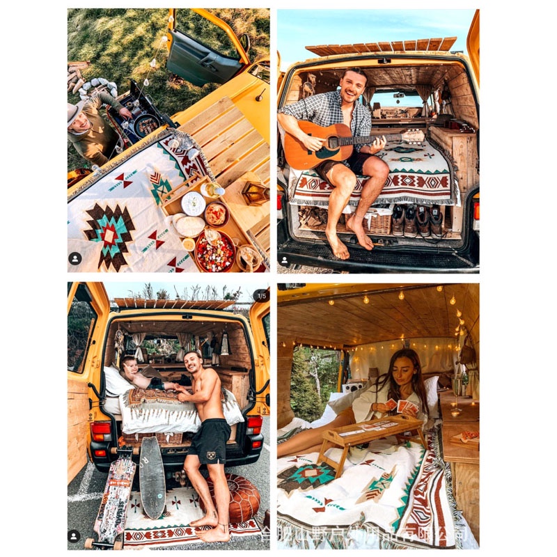 Thảm Dã Ngoại Thổ Cẩm, Khăn Trải Bàn Sofa Dã Ngoại Decor Vintage Cắm Trại Picnic Và Du Lịch Ngoài Trời, Chăn Dã Ngoại