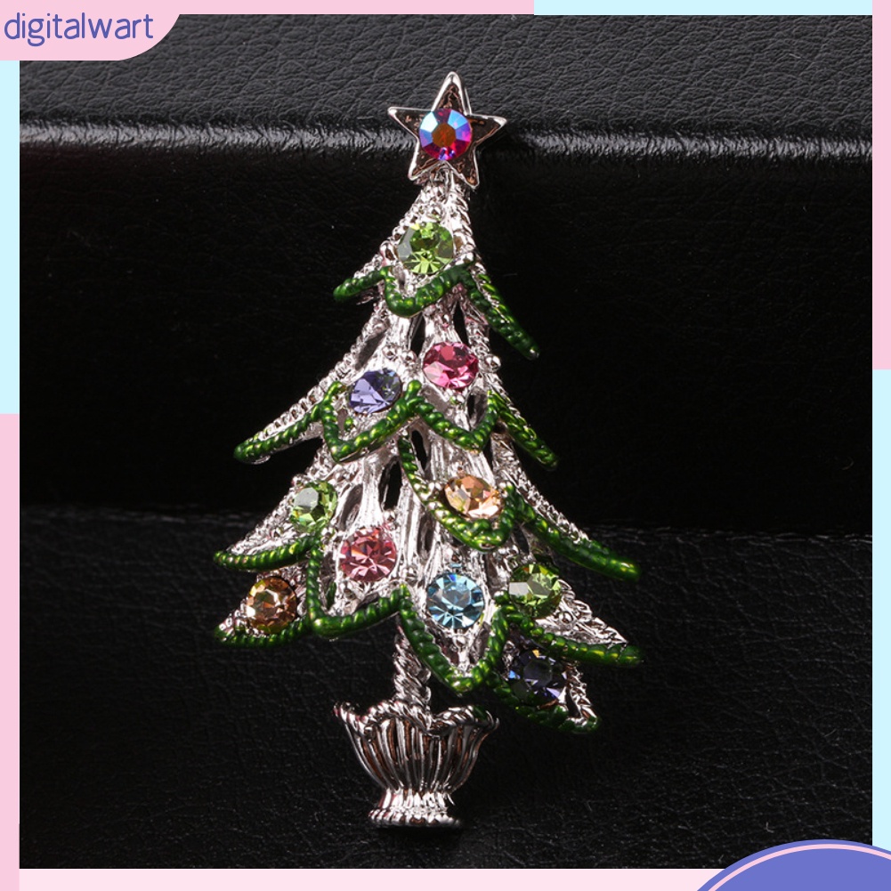 Ghim cài áo hình cây thông đính đá phong cách vintage