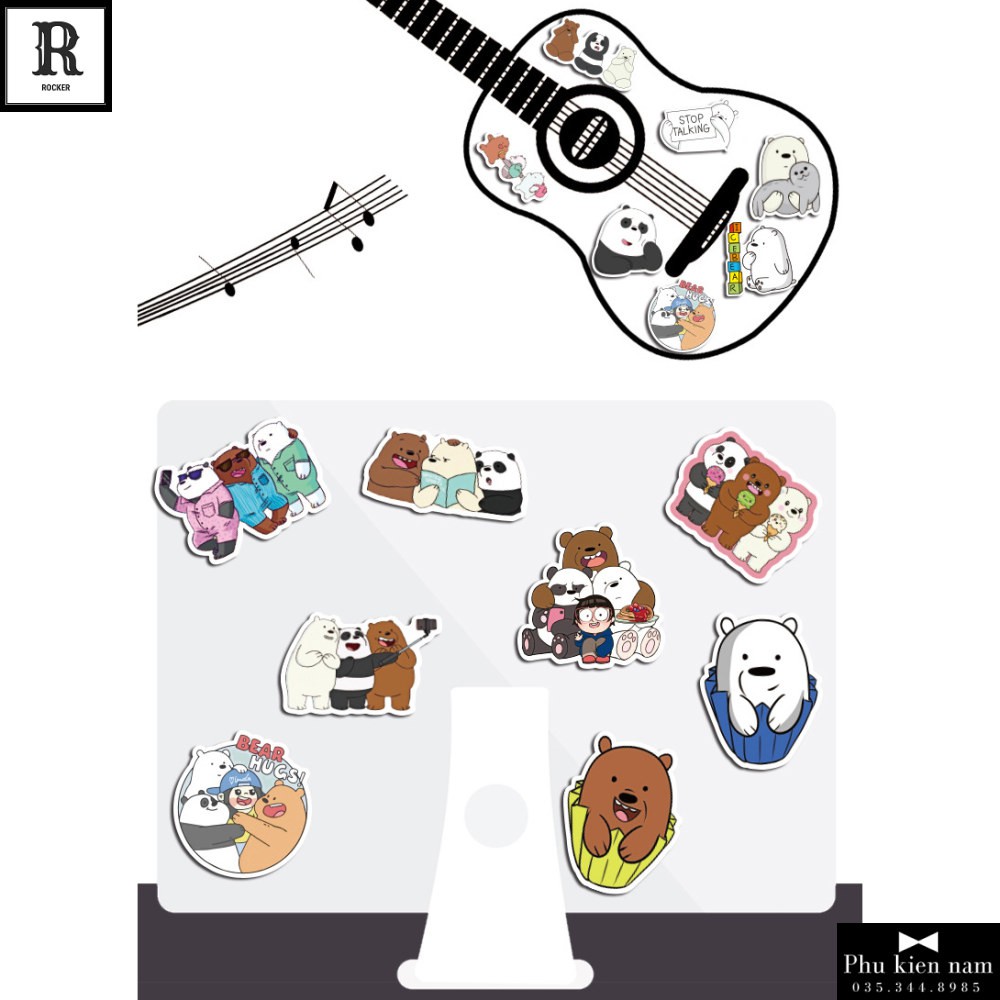 Sticker PVC Gấu 100 Hình ST107 - Stickers Chống nước Dán Mũ bảo hiểm Vali Laptop Điện thoại Dán xe