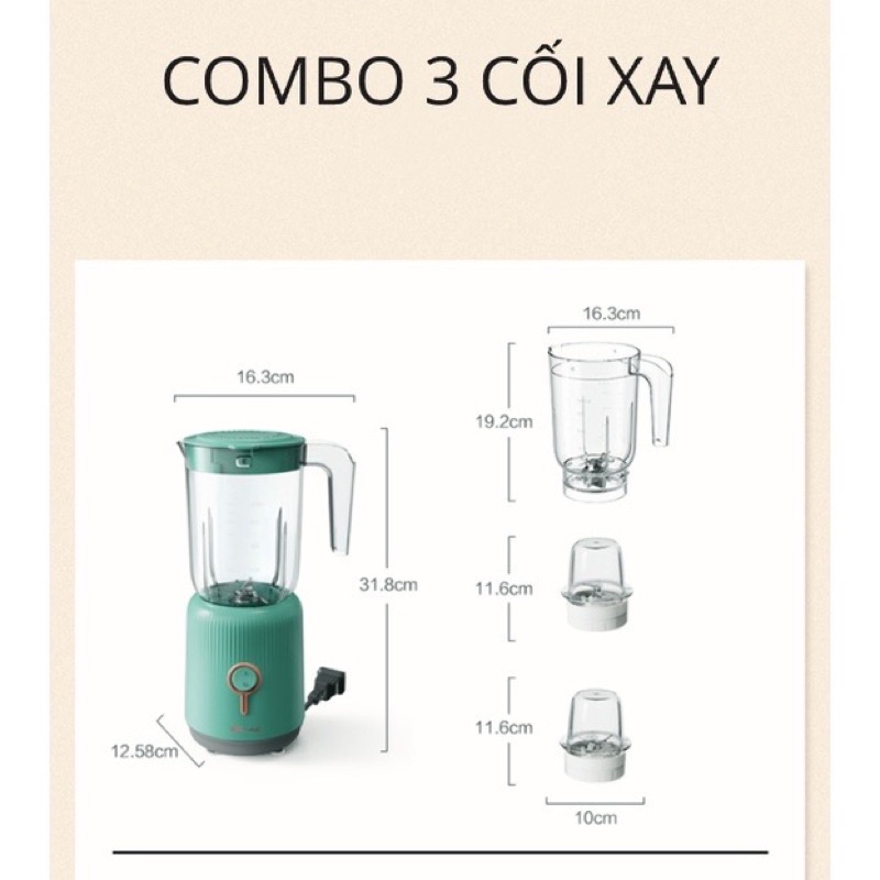 MÁY XAY BEAR 3 CỐI XANH