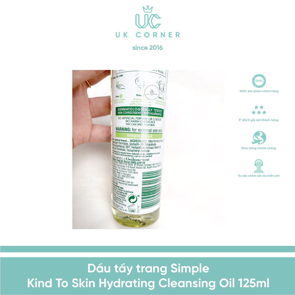 Dầu tẩy trang Simple Kind To Skin Hydrating Cleansing Oil 125ml