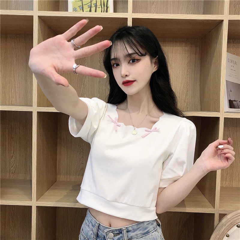 Áo thun ZHELIHANGFEI tay ngắn cổ vuông dáng rộng đơn giản thời trang mùa hè 2022 dành cho nữ