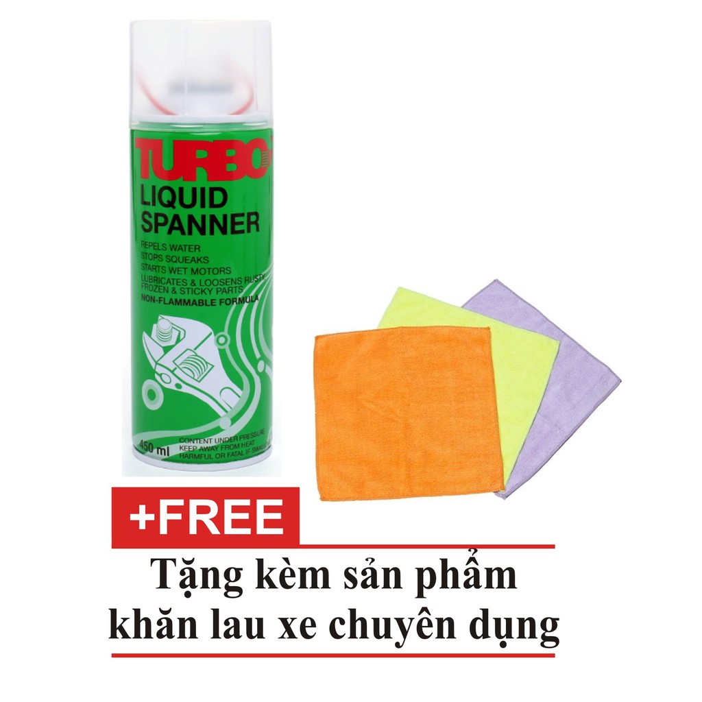 Chai  vệ sinh chống rỉ sét, tẩy đa năng và bôi trơn Turbo Liquid Spanner USA 450ml tặng khăn lau xe chuyên dụng