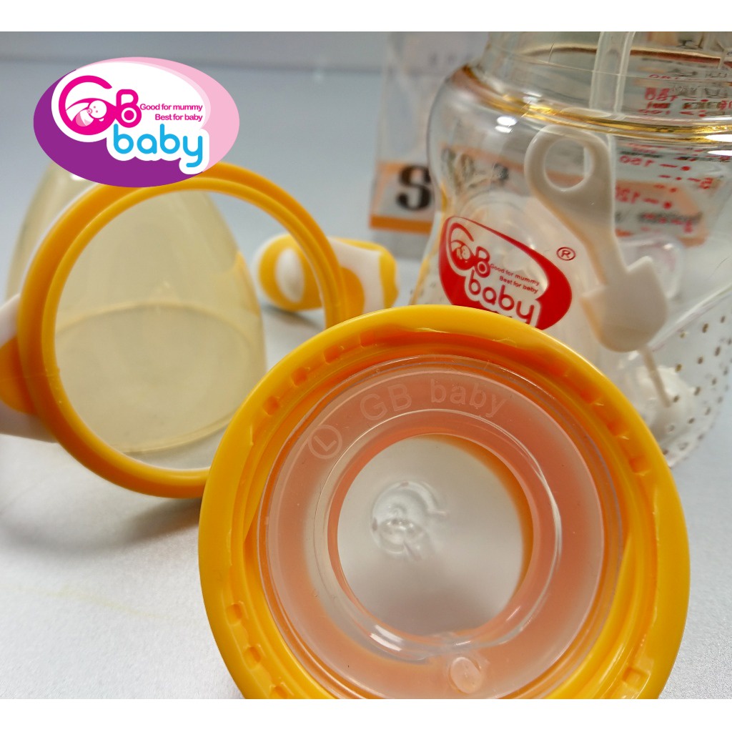 Bình sữa PPSU Gb-Baby Chính hãng tay cầm 240ml cổ rộng Tặng 1 núm và bộ quả lọc cho bé