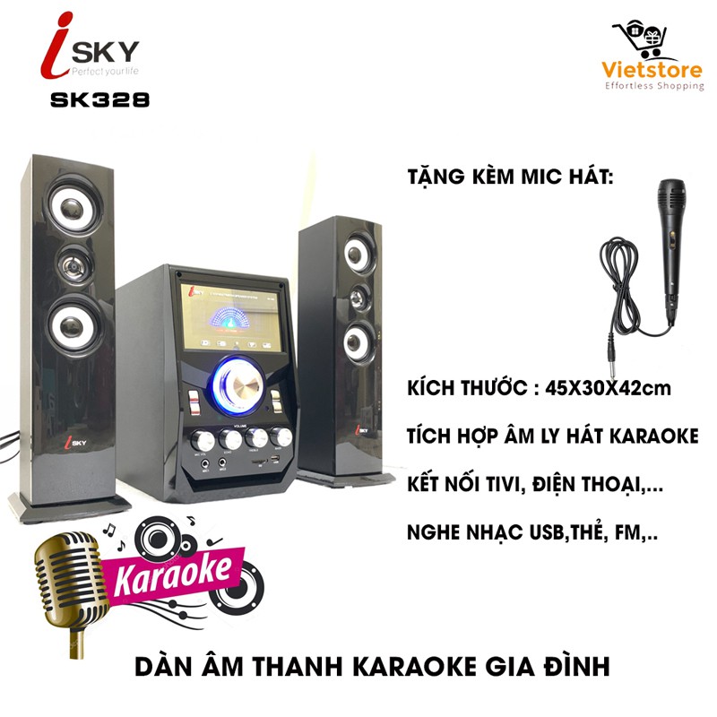 (Tặng kèm Micro hát) Dàn karaoke loa vi tính lớn âm thanh đỉnh cao có kết nối Bluetooth USB Isky - SK328